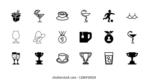 Cup icon. collection of 18 cup filled and outline icons such as trophy, noodles fast food, medicine, football player, bra, medal, drink. editable cup icons for web and mobile.
