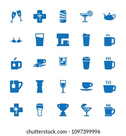 Cup icon. collection of 25 cup filled icons such as mug, bra, glasses clink, tea, drink, pharmacy, cocktail, wine glass, coffee machine. editable cup icons for web and mobile.