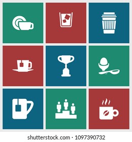 Cup icon. collection of 9 cup filled icons such as trophy, drink, boiled egg, tea, coffee, ranking. editable cup icons for web and mobile.