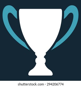 Cup icon from Competition & Success Bicolor Icon Set. Vector style: flat bicolor symbols, blue and white colors, rounded angles, dark blue background.