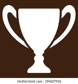 Cup icon from Competition & Success Bicolor Icon Set. Vector style: flat symbols, white color, rounded angles, brown background.