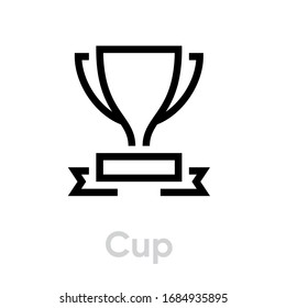 Cup icon. Editable line vector. Championship prize of the winner of the competitions on the stand. Single pictogram.