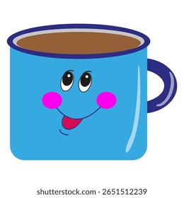 Cup icon figure. Warm drink symbol. Blue face design. Vector illustration.