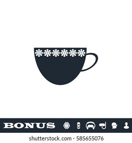 Cup icon flat. Black pictogram on white background. Vector illustration symbol and bonus button