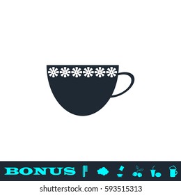 Cup icon flat. Black pictogram on white background. Vector illustration symbol and bonus button
