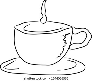 Cup icon, flat design for any purposes. Cafe, coffee illustration, silhouette of symbol thin black, vector