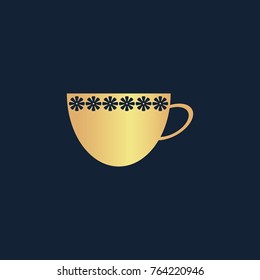 Cup icon flat. Simple gold pictogram on dark background. Vector illustration symbol