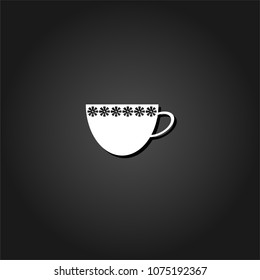 Cup icon flat. Simple White pictogram on black background with shadow. Vector illustration symbol
