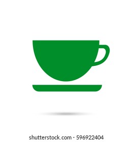 cup icon. Green icon and gray shadow 