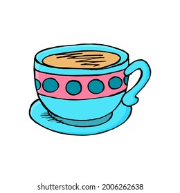 Icono de la copa con estilo de dibujo de mano. Ilustración vectorial para su diseño. Té bebiendo, té, café. Firma, icono, pegatina