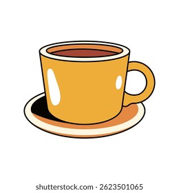 Cup icon for hot beverage. Vector drink utensil for tea or coffee. Mug drinkware ceramic item or kitchen item. Cafe, bistro symbol. Kitchenware and liquid, household accessory with saucer. Dishware
