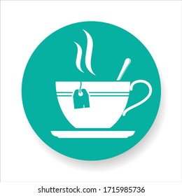 Cup icon. Line logo template. Cup with leaf. Hot drink sign. Beverage symbol. Design elements. Vector illustration.