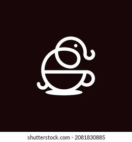 cup icon logo with elephant shape. coffee drink logo. coffee shop logo vector illustration design template - Vector, wild coffee logo template