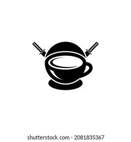 cup icon logo with ninja face mask shape. coffee drink logo. coffee shop logo vector illustration design template - Vector, coffee logo template EPS 10