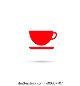 cup icon. Red icon and gray shadow