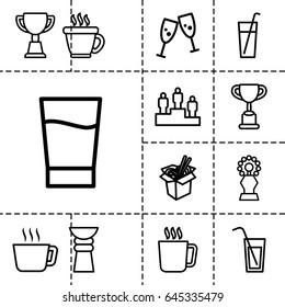 Cup icon. set of 13 outline cupicons such as mug, coffee, trophy, noodles fast food, drink, cocktail, ranking, glasses clink