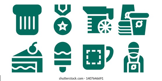 cup icon set. 8 filled cup icons.  Simple modern icons about  - Cake, Toast, Ice cream, Medal, Mug, Juice, Barista, Paper cup