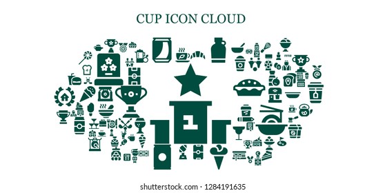  cup icon set. 93 filled cup icons. Simple modern icons about  - Podium, Tea, Trophy, Can, Croissant, Canteen, Football, Ice cream, Soda, Fast food, Medal, Cake, Tea pot, Table football
