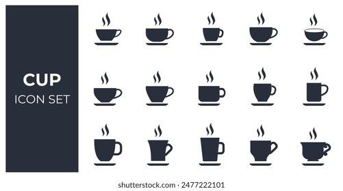 Cup icon set. Coffee tea mug