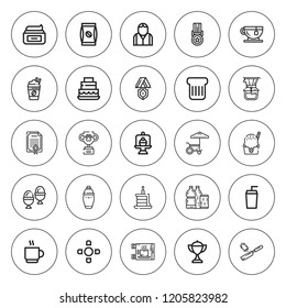 Cup icon set. collection of 25 outline cup icons with bartender, boiled egg, cake, coffee bag, coffee cup, certificate, cream, drink, drinks, ice cream icons. editable icons.