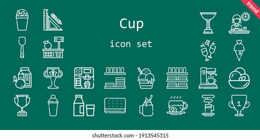 cup icon set. line icon style. cup related icons such as smoothie, scoop, dinnerware, coffee maker, shaker, milk, milkshake, ice cream, tools and utensils, coffee cup, coffee, stationery, trophy