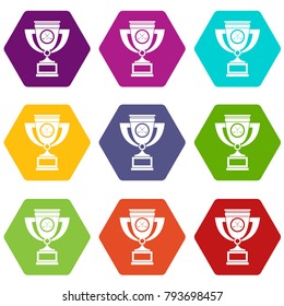Cup icon set many color hexahedron isolated on white vector illustration
