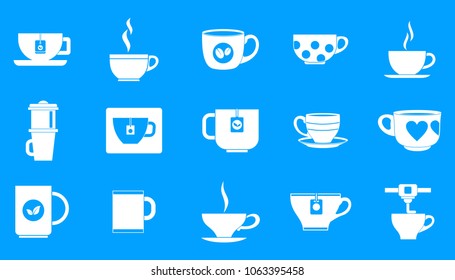 Cup icon set. Simple set of cup vector icons for web design isolated on blue background