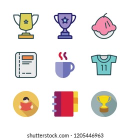 cup icon set. vector set about agenda, coffee cup, muffin and soccer jersey icons set.