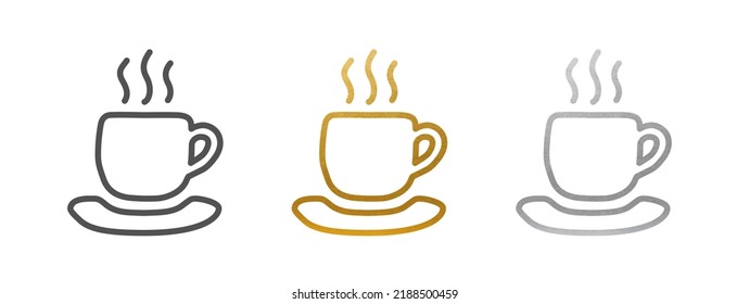 Cup Icon Set - Vector Sign - Black, Gold, Silver