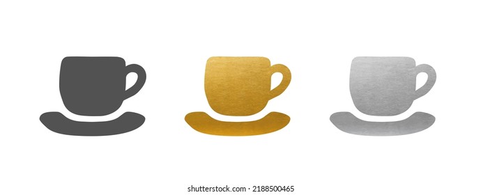 Cup Icon Set - Vector Sign - Black, Gold, Silver