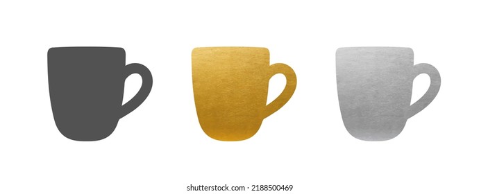 Cup Icon Set - Vector Sign - Black, Gold, Silver
