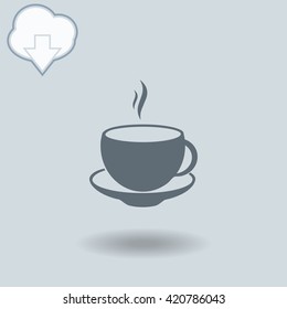 Cup icon with shadow. Cloud of download with arrow.