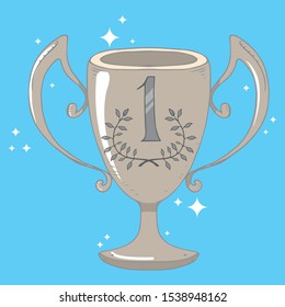 Cup icon. Sports cup for first place vector illustration. Hand drawn sports cup.