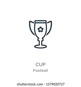 Cup icon. Thin linear cup outline icon isolated on white background from football collection. Line vector sign, symbol for web and mobile