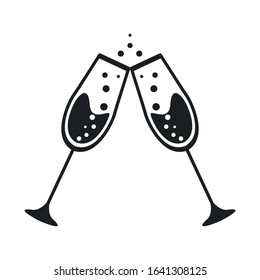 cup icon. two Glass of champagne, celebration Simple