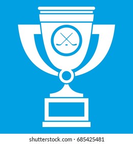 Cup icon white isolated on blue background vector illustration