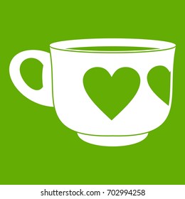 Cup icon white isolated on green background. Vector illustration