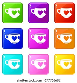 Cup icons of 9 color set isolated vector illustration
