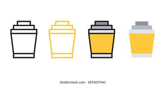 Cup icons with multiple styles, outline, colored outline, and flat icons. Vector icon design