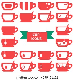 Cup icons in red, vector.