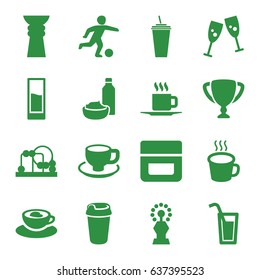 Cup icons set. set of 16 cup filled icons such as baby toy, cream, drink, drink and food, football player, cocktail, trophy