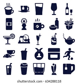 Cup icons set. set of 25 cup filled icons such as vending machine, baby toy, teapot, cream, cocktail, clean wine glass, medal, soda, drink, noodles fast food