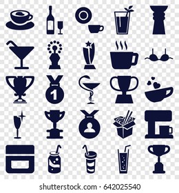 Cup icons set. set of 25 cup filled icons such as cream, cocktail, dish, clean wine glass, bra, medal, soda, noodles fast food, drink, cup with heart, medicine, cocktail