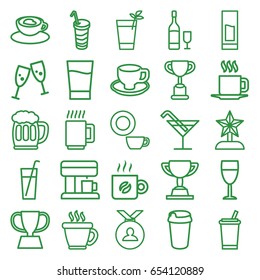 Cup icons set. set of 25 cup outline icons such as coffee, cocktail, dish, medal, drink, cocktail, wine glass, beer mug, wine glass and bottle, coffee machine, mug, trophy