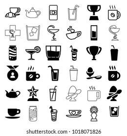 Cup icons. set of 36 editable filled and outline cup icons such as coffee, boiled egg, drink, cocktail, trophy, star trophy, vending machine, coffee and croissant, medicine