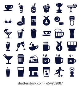 Cup icons set. set of 36 cup filled icons such as mug, vending machine, baby toy, cocktail, dish, bra, medal, coffee, drink, soda, noodles fast food, drink and food, cocktail