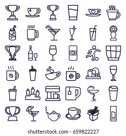 Cup icons set. set of 36 cup outline icons such as vending machine, baby toy, coffee, teapot, cocktail, clean wine glass, soda, drink, noodles fast food, medicine, wine glass