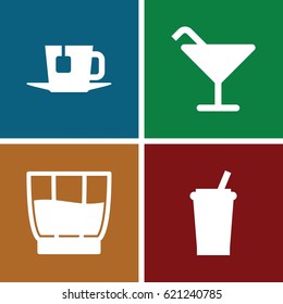 Cup icons set. set of 4 cup filled icons such as Cocktail, drink