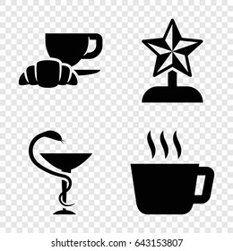 Cup icons set. set of 4 cup filled icons such as coffee and croissant, medicine, star trophy