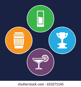 Cup icons set. set of 4 cup filled icons such as drink, cocktail